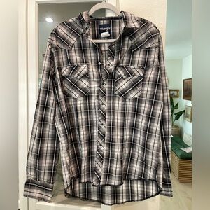 Wrangler Pearl Snap Shirt Black and White Plaid Size Large Men